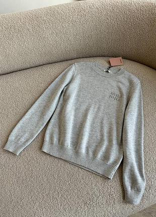 Свитер кашемир шерсть в стиле miu серый