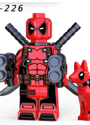Фигурка красный дедпул с двумя мечами и собакой супергерои marvel для лего