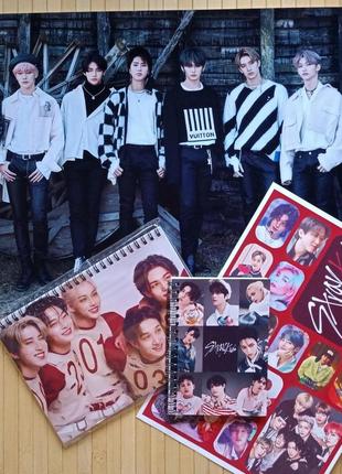 Комплект stray kids постер+стикерпак + скетчбук + блокнот