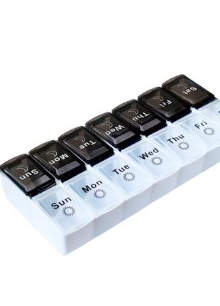 Таблетница органайзер для таблеток lesko day-night black+white на 14 отделений