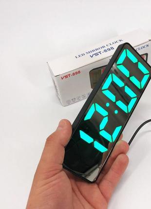 Електронний настільний led годинник від usb vst-898-4 з будильником і термометром оригінальний настільний годинник4 фото