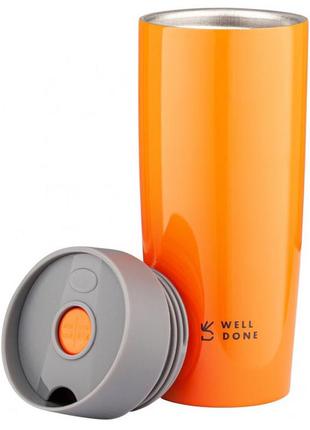 Термокружка well done wd-7053o вакуумная 380 мл, качественный термос для дома. цвет: оранжевый