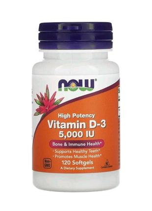 Вітамін d-3, 5000 мо, now foods, 120 м'яких капсул