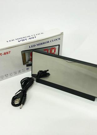Часы сетевые настольные vst-897-1 (красная подсветка, температура, от usb кабеля), настольные led часы6 фото