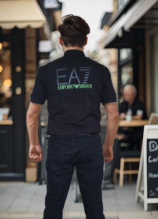 Emporio armani футболка поло мужская черная2 фото