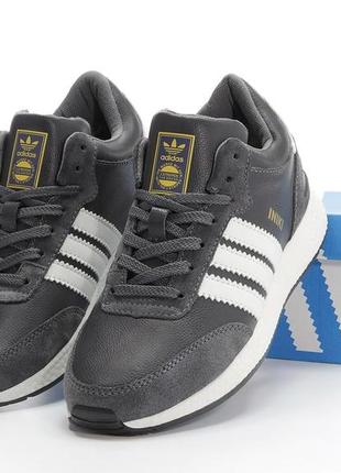 Зимние мужские кроссовки adidas iniki grey white (мех) 41-42-43-44-45