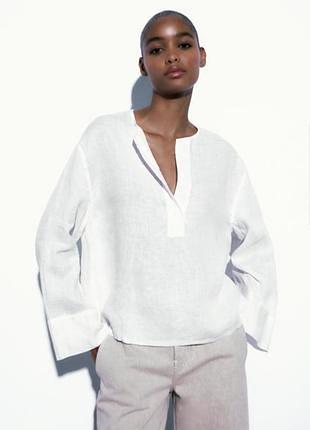 Шикарная льняная блуза рубаха  zara оригинал р.м