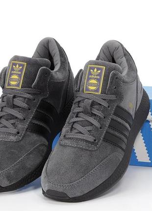 Зимние мужские кроссовки adidas iniki grey black (мех) 41-42-43-44-45