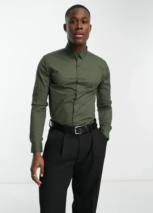 Рубашка new look long sleeve poplin shirt in khaki