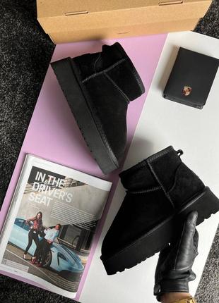 Женские угги ugg classic ultra mini platform black fur