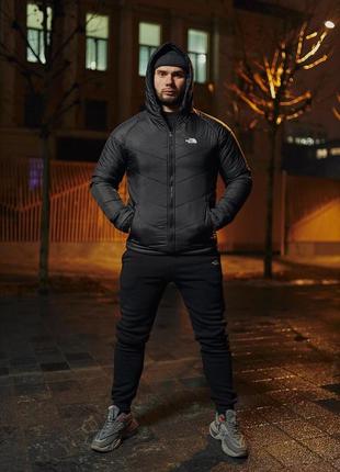 Комплект мужской tnf: куртка tnf черная + брюки мужские с трехнитки утепленные tnf черные