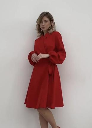 Красное платье до колена ❤️ женское платье с длинным рукавом ❤️