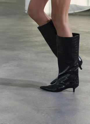 Сапоги на каблуке лакированные zara