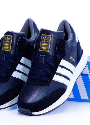 Зимние мужские кроссовки adidas iniki blue white (мех) 41-42-43-44-45