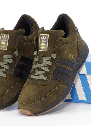 Зимние мужские кроссовки adidas iniki haki black (мех) 41-42-43-44-45