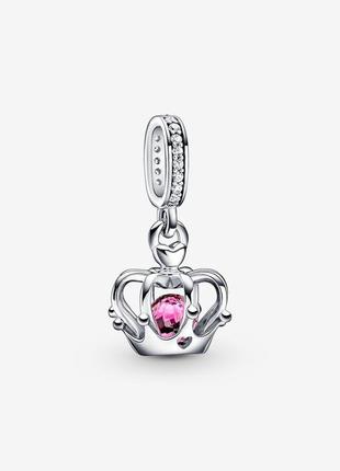Серебряный шарм пандора "королевская корона с розовым камнем" 790231c01