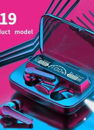 Беспроводные bluetooth наушники m19 функция фонарика + led дисплей с индикатором заряда черный