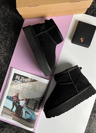 Женские угги ugg classic ultra mini platform black fur
