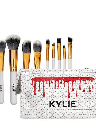 Набір пензлів для макіяжу в косметичці kylie 9 шт.