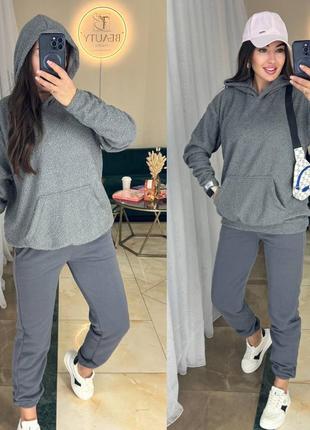 Спортивный костюм женский базовый теплый флисовый на флисе утепленный тедди коричневый серый родевый осенний зимний на осень зиму батал