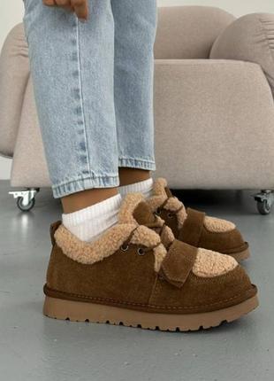 Коричневі руді жіночі зимові короткі угги уггі черевики ботинки з хутром тедді з натуральної замші замшеві зимові короткі черевики ботинки автоледі