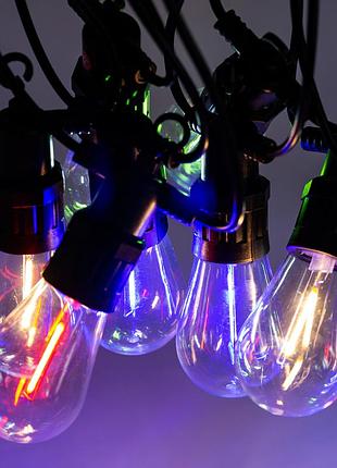 Світлодіодна вулична гірлянда в стилі ретро s14 мультиколор на 10 led ламп завдовжки 5 метрів
