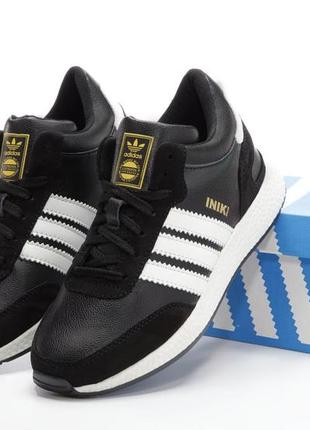 Зимние мужские кроссовки adidas iniki black white (мех) 41-42-43-44-45