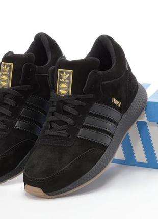Зимние мужские кроссовки adidas iniki black (мех) 41-42-43-44-45