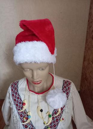 Шапочка новогодняя, красного цвета, велюровая