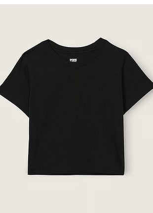 Футболка xs victoria's secret pink cotton short sleeve t-shirt pure black пінк вікторія сикрет