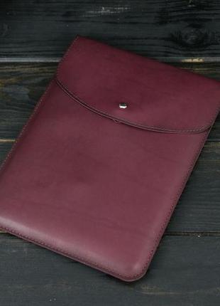 Кожаный чехол для macbook дизайн №36, натуральная кожа итальянский краст, цвет бордо