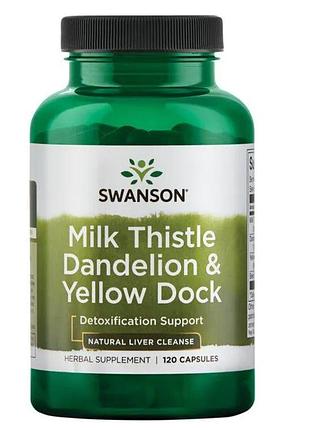 Екстракт розторопші для печінки з коренем кульбаби та щавлю від swanson (milk thistle dandelion & yellow dock), 120 капсул.