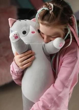 Невероятная мягкая игрушка кот длинный 110см подушка обнимашка серая кота батон4 фото