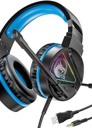 Ігрові навушники  hoco w104 drift з мікрофоном  led підсвіткою  98дб blue/black