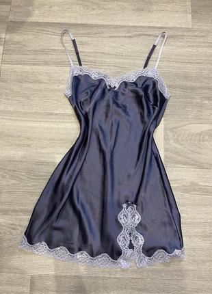 Ночнушка пеньюар атласный мини короткий с кружевом ночная рубашка