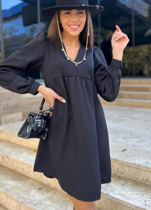 Элегантное черное короткое платье свободного кроя а силуэт, платье платье