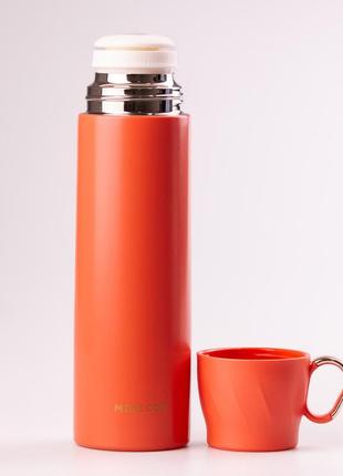 Термос з чашкою та клапаном mini cup 500мл тепло до 12 годин жовтогарячий3 фото