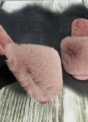 Жіночі пухнасті капці домашні тапочки хутро тапки пудра ( рожеві) 36 37 38 39 40 41 розміри2 фото