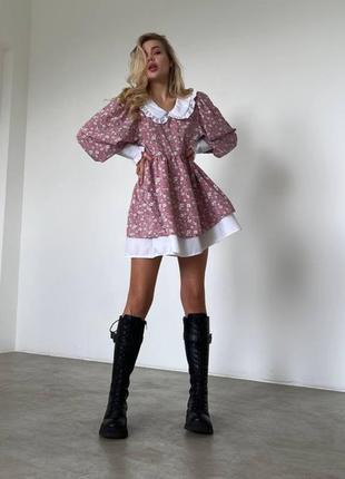 Трендовое нежное женственное платье с белым воротником в цветочек 🌸 платье мини-платье