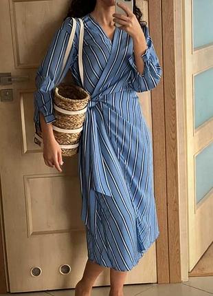 Стильна сукня міді плаття на запах h&m hm, р.44  xl xxl сарафан з запахом, в полоску