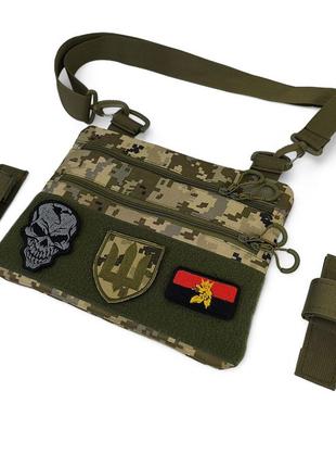 Нагрудна чоловіча сумка тактична тканинна, нагрудна сумка кобура, чоловіча тактична сумка барсетка