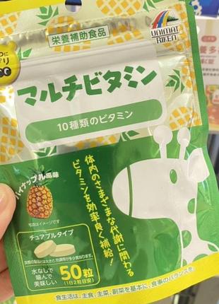 Жевательные мультивитамины со вкусом ананаса unimat riken snack supplement zoo, япония
