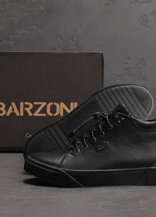 Мужские зимние кожаные ботинки barzoni черные