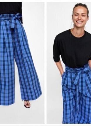 Женские брюки палаццо с высокой талией zara в клетку