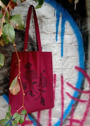 Еко-сумка шопер екошопер торбинка тканинна хризантеми