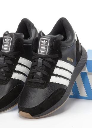 Зимние мужские кроссовки adidas iniki black white (мех) 41-42-43-44-45