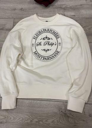 Свитшот h&m хлопковый толстовка белый преппи олд мани preppy old money кофта джемпер школьный