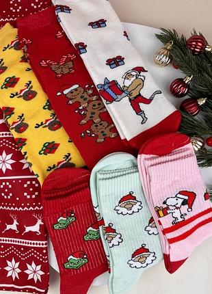 Миксированный набор теплых и деми новогодних носков (3+3)