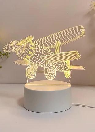 Дитяча 3д настільна лампа дитячий нічник світильник в дитячу кімнату літак