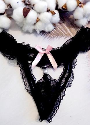 Мереживні трусики з відкритим доступом sexy onesize чорний .